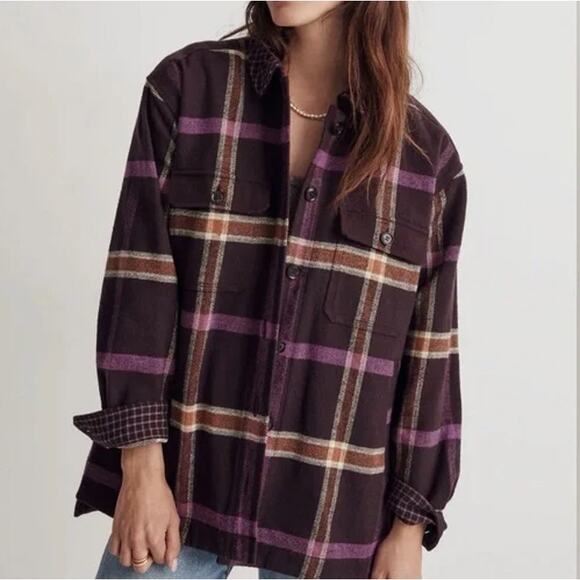 Madewell Jackets & Blazers - Madewell Rigby Plaid Shacket Purple Orange XL Oversized Heritage Layer